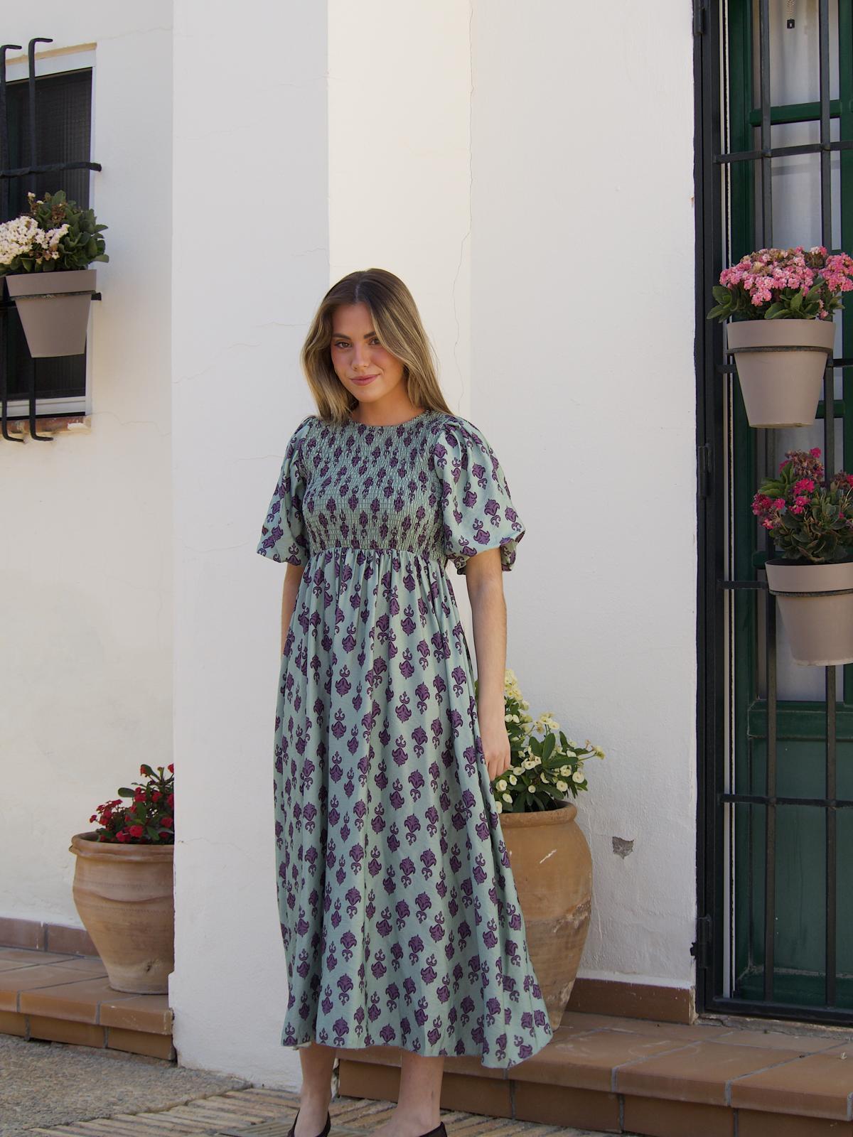 Vestido Estampado Etnico Verde - Imagen 3